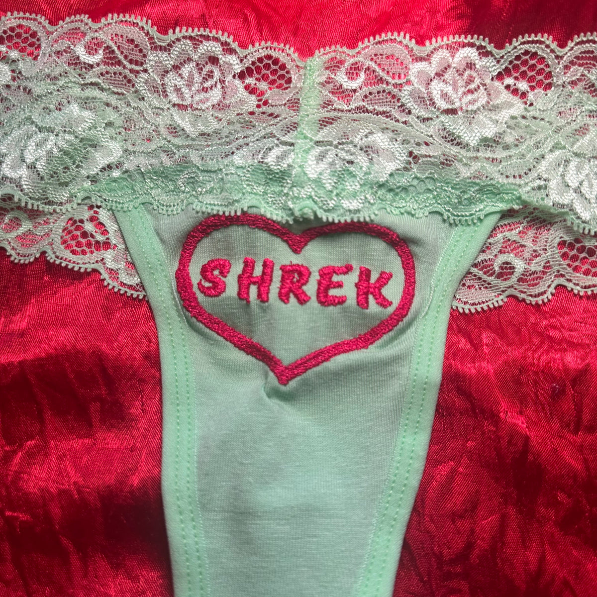 Shrek Lace Thong (S) green/pink