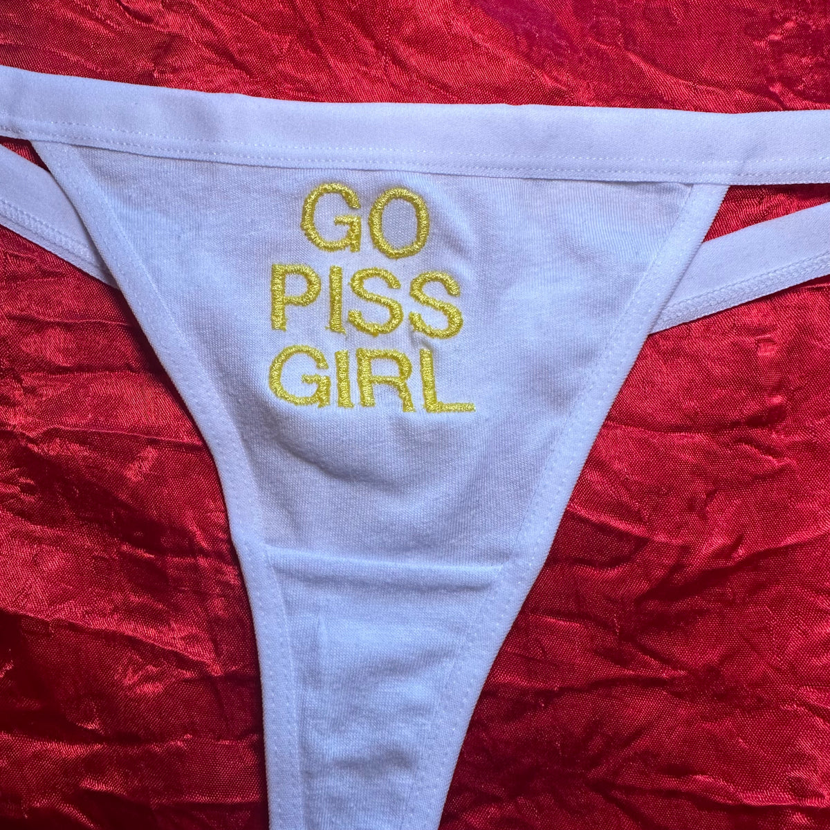 Go Piss Girl Thong (S) white/yellow