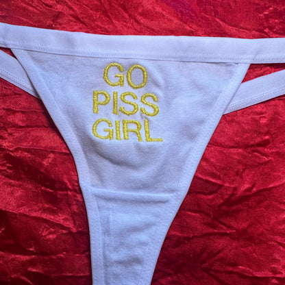 Go Piss Girl Thong (S) white/yellow