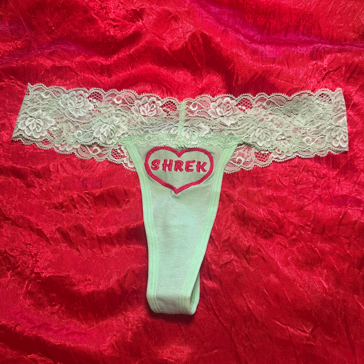 Shrek Lace Thong (S) green/pink