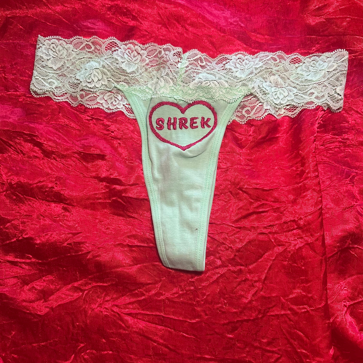 Shrek Lace Thong (S) green/pink