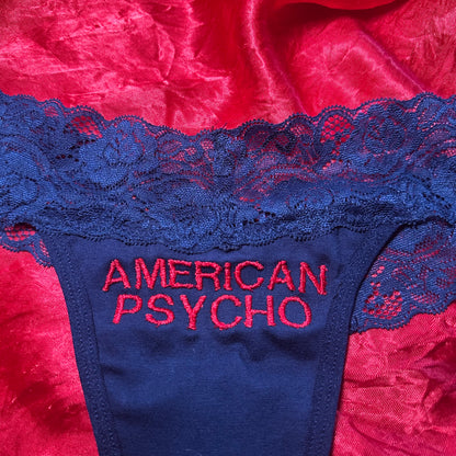American Psycho Lace Thong (M) navy/red