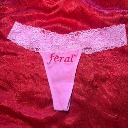 Feral Lace Thong (S) pink/pink
