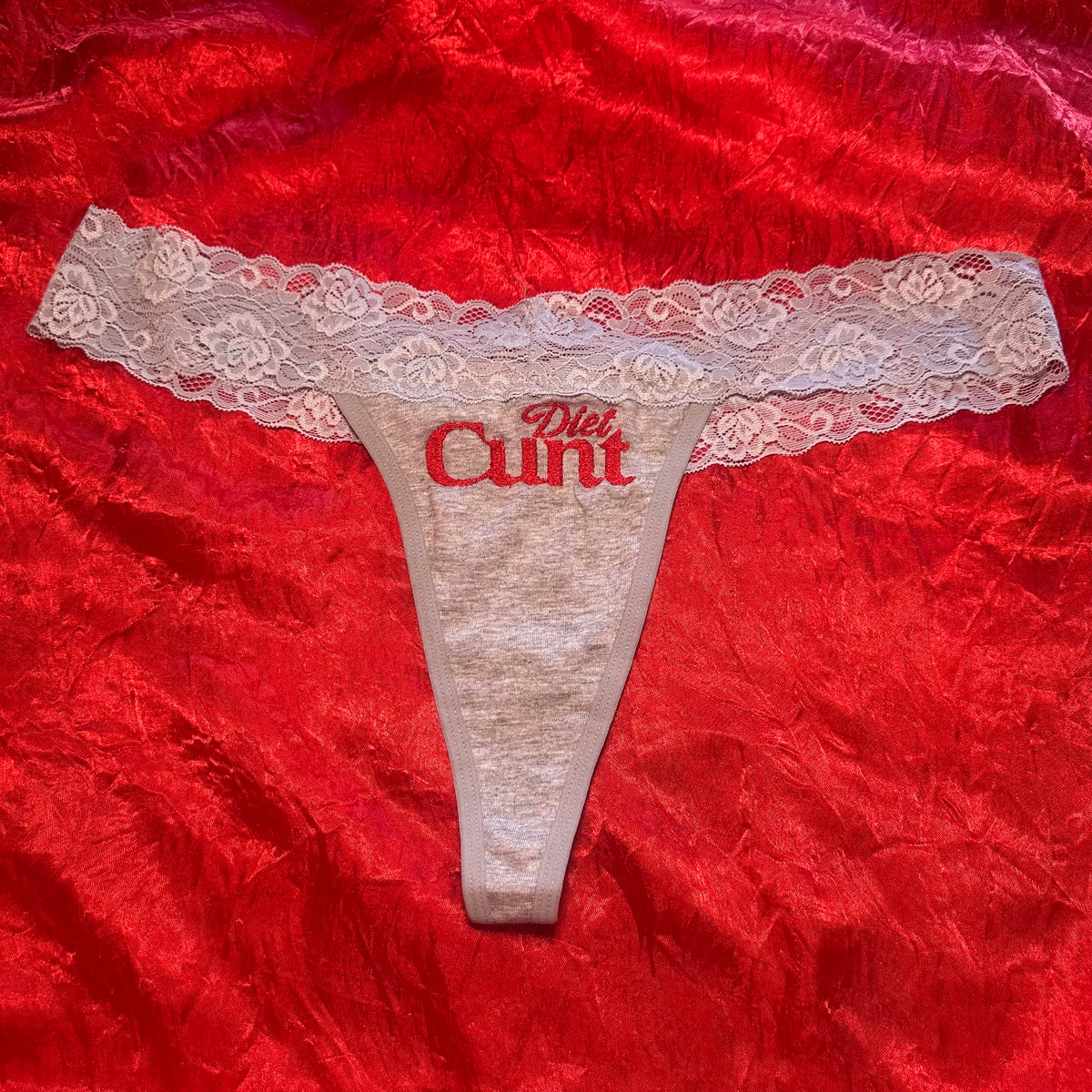 Diet Cunt Lace Thong (XXL) grey/red