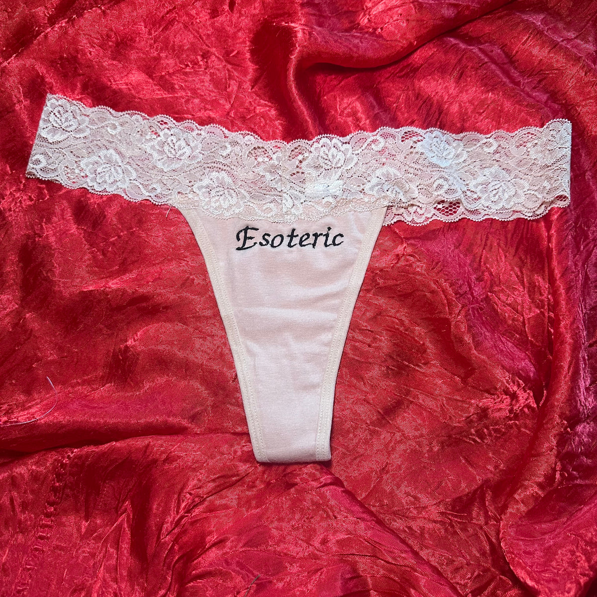 Esoteric Lace Thong (M) beige/black