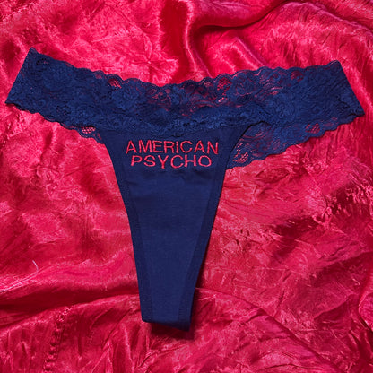 American Psycho Lace Thong (M) navy/red