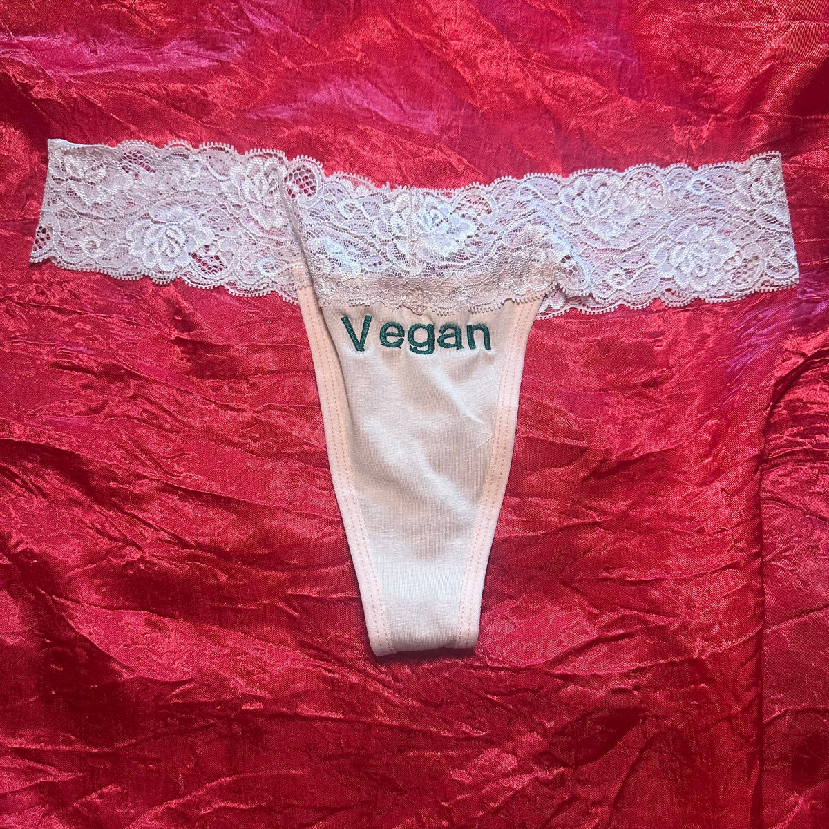 Vegan Lace Thong (S) beige/green