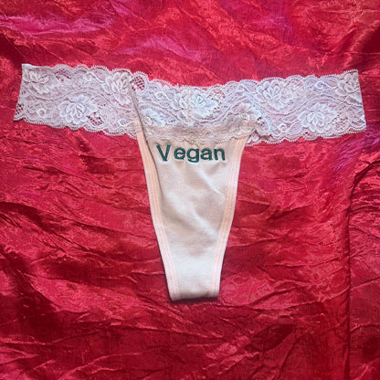 Vegan Lace Thong (S) beige/green