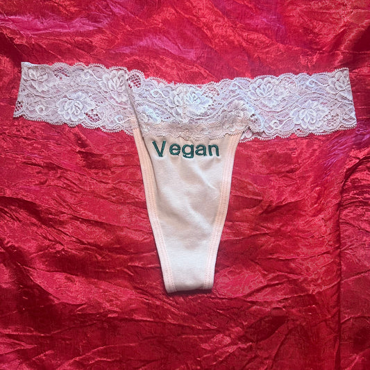 Vegan Lace Thong (S) beige/green