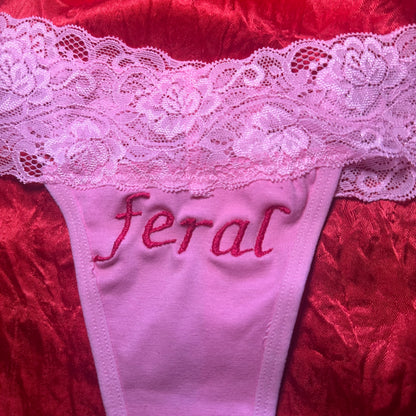 Feral Lace Thong (S) pink/pink
