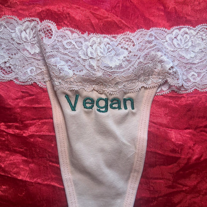 Vegan Lace Thong (S) beige/green