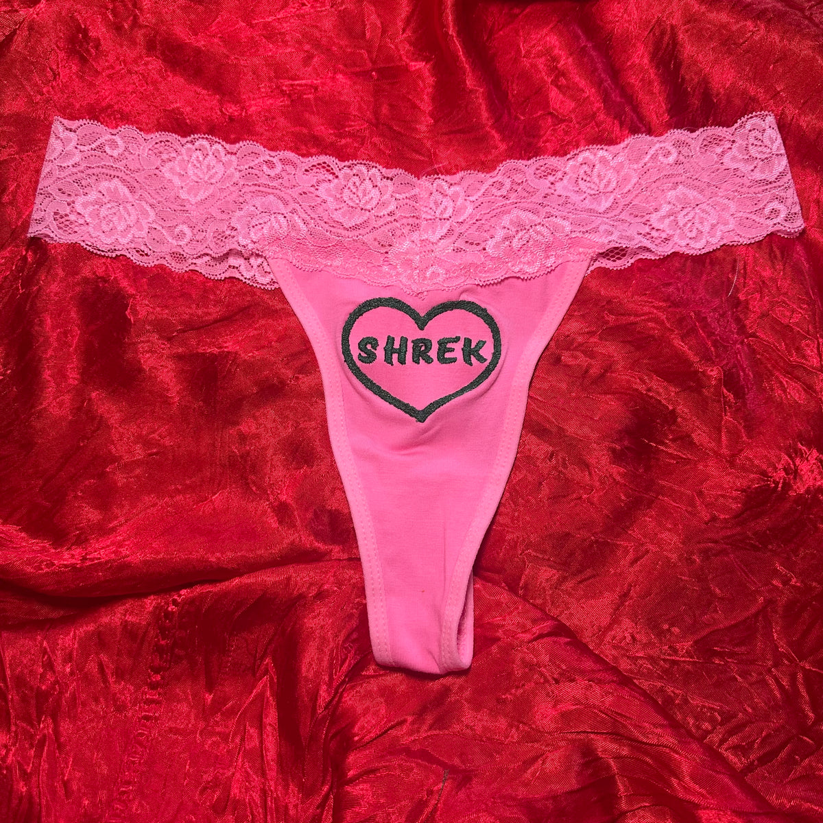 Shrek Lace Thong (M) pink/green