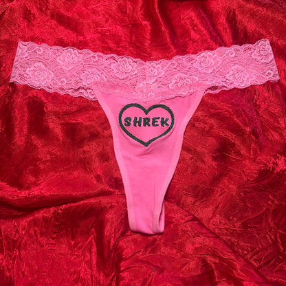 Shrek Lace Thong (M) pink/green