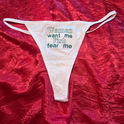 Women Want Me Fish Thong (XL) beige/green