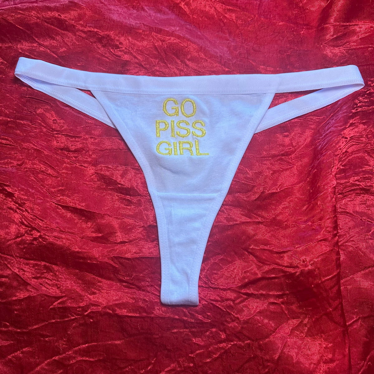 Go Piss Girl Thong (S) white/yellow