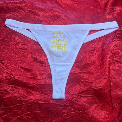 Go Piss Girl Thong (S) white/yellow