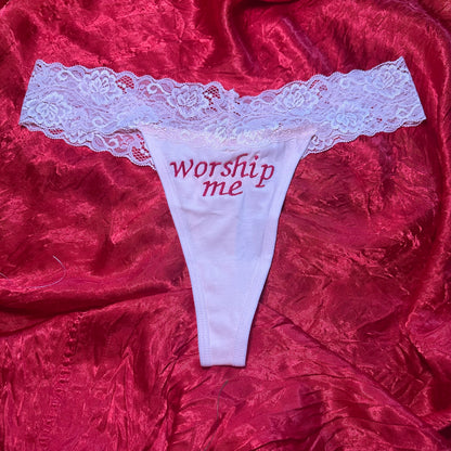 Worship Me Lace Thong (M) peach/pink