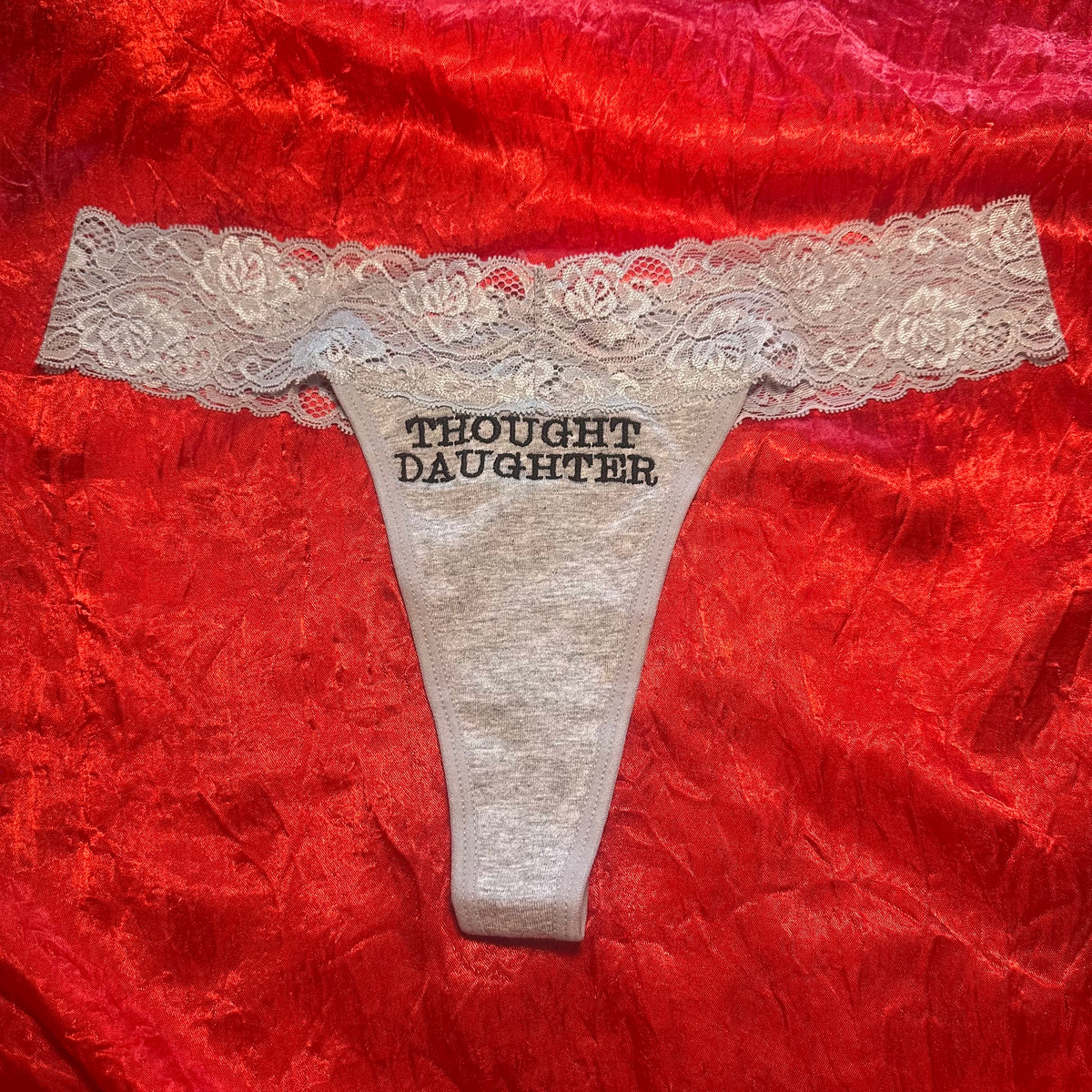 Thought Daughter Lace Thong (M) grey/black