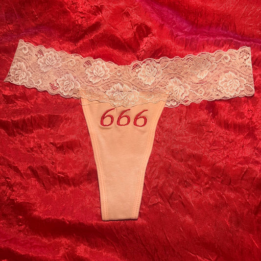 666 Lace Thong (S) beige/red