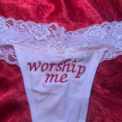 Worship Me Lace Thong (M) peach/pink