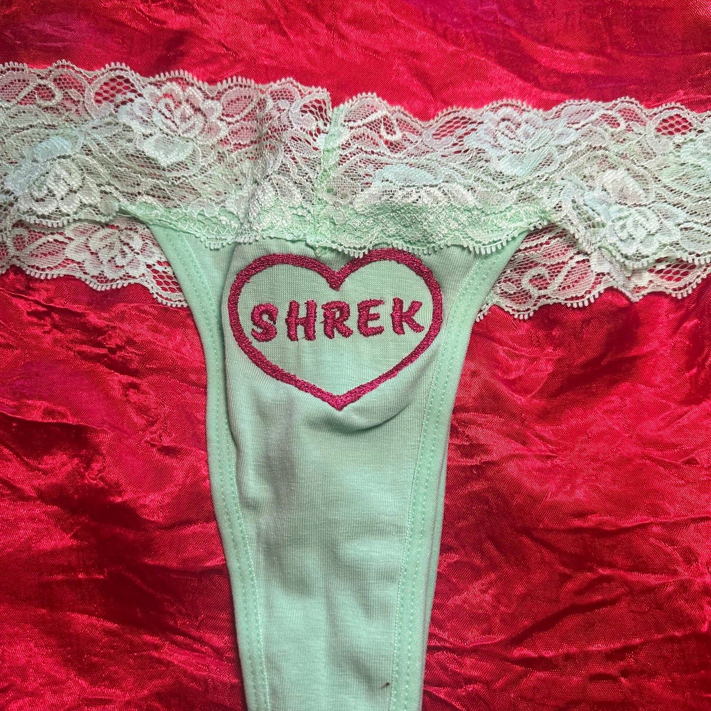 Shrek Lace Thong (S) green/pink