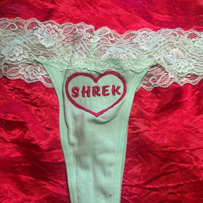Shrek Lace Thong (S) green/pink